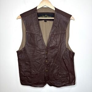Vintage Structure Pebbled Leather Vest Men's S Brown Moto Biker Cowboy Rodeo 90s